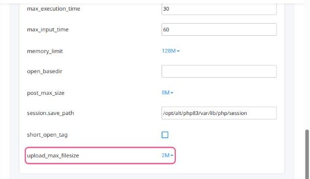 PHP options such as memory_limit, post_max_size and upload_max_filesize