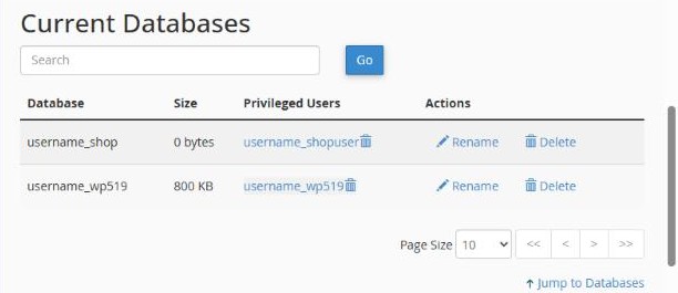 The list of current databases and their users