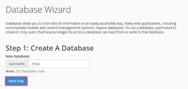 Step 1 of the Database Wizard: naming the database