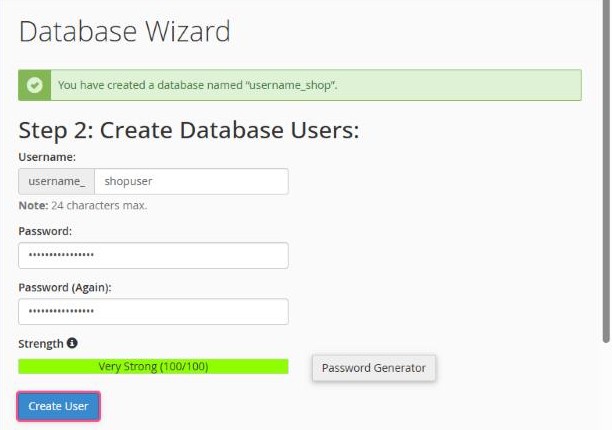 Step 2: creating a database user with a strong password