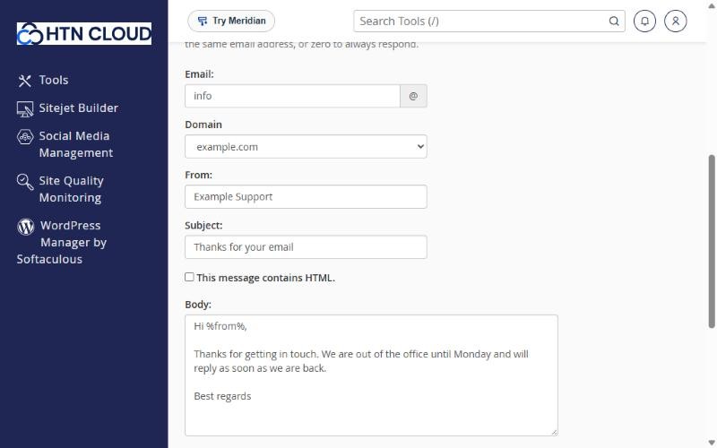 Filling in an autoresponder for info@example.com