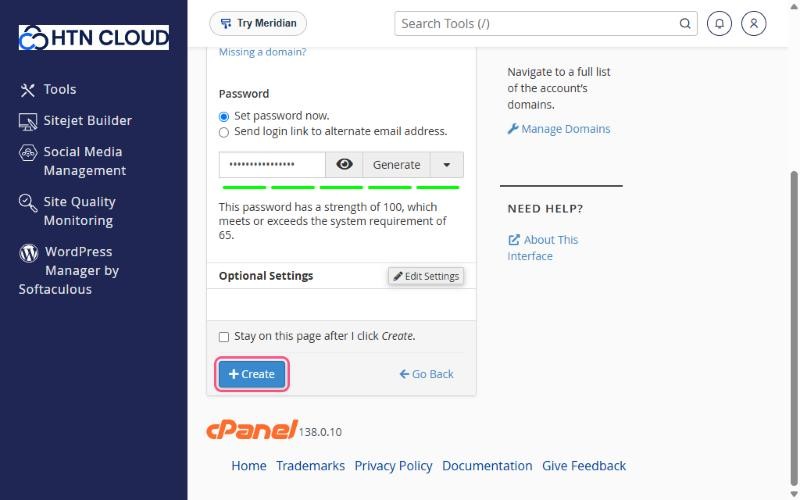 The Create button at the bottom of the form