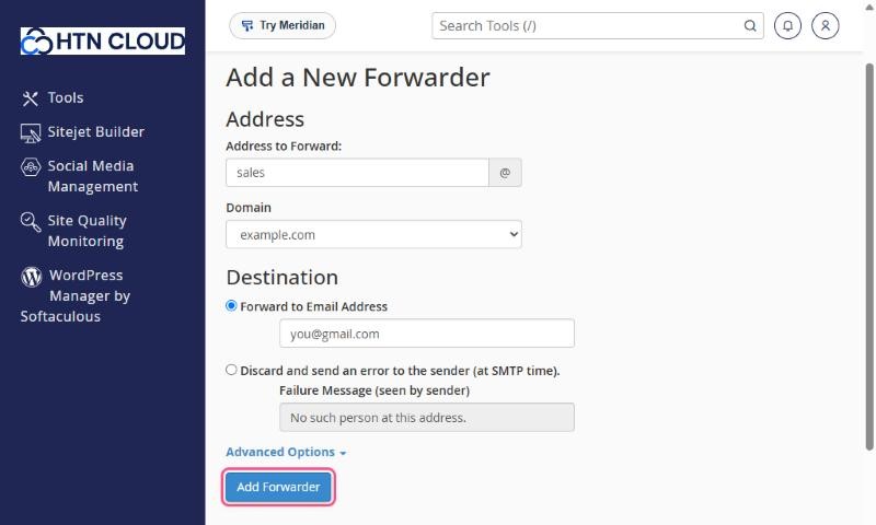Adding a forwarder from sales@example.com to another address