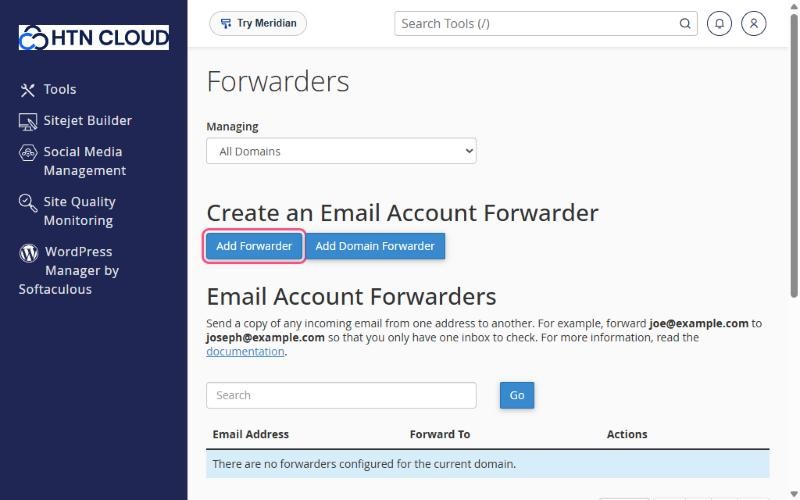 The Forwarders page with the Add Forwarder button
